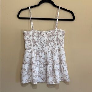 Paper Crane White and Brown Bird, Floral Pattern Camisole Size Small